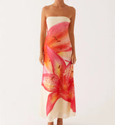 BXOXO Women Floral Strapless Dress Sexy Backless Maxi Long Dress Y2K Sleeveless Bodycon Tube Dress Summer Party Beachwear